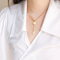 Shangjie Oem Joyas Ins Mode Frauen Halskette Gold plattiert Edelstahl Halskette Doppelkette Perle Quastenmünzen Münz Halsketten